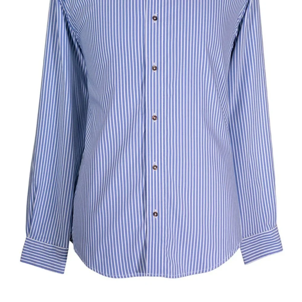 Mens Shirt Button Up Blue White Striped Silky Dress Casual Beach Handmade Large - Picture 5 of 7